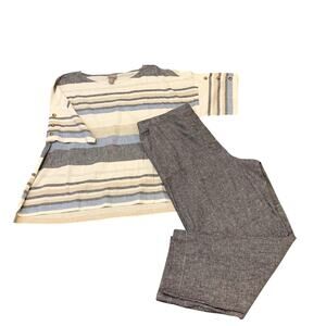 Chico's Linen Blend Popover Top and Linen Pull On Ankle Pant Set Size 12